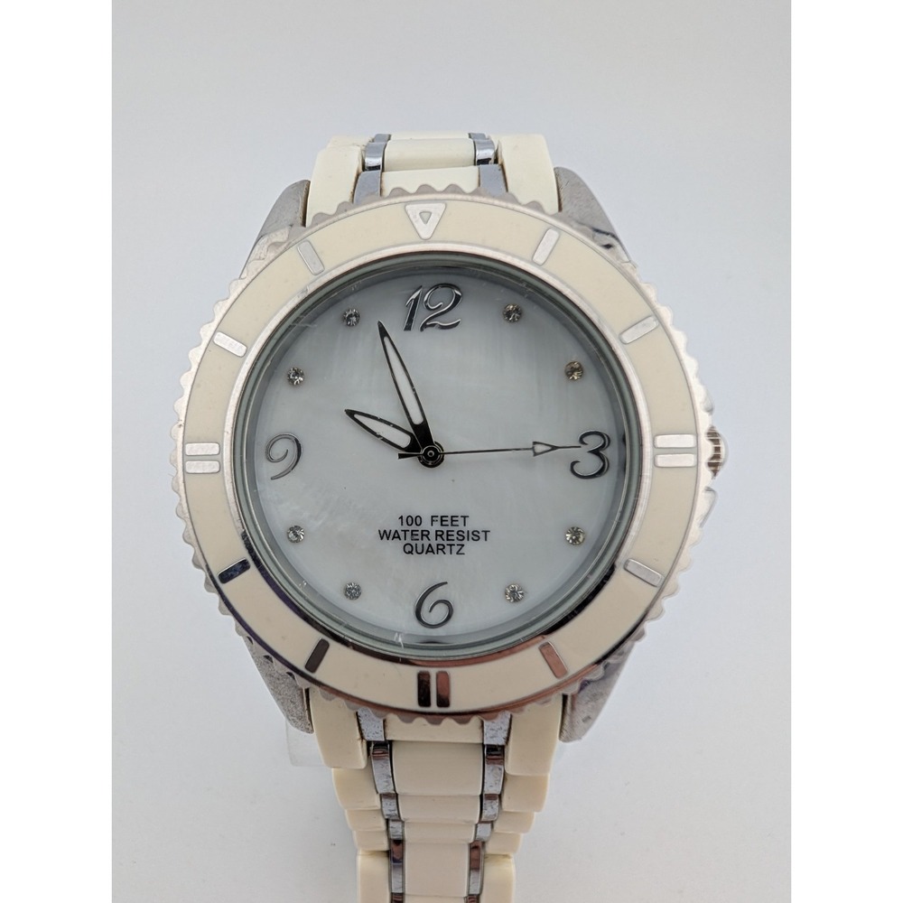 White Stag Watch Women 40mm Case‎ MOP Dial White 6.75" Band- New Battery